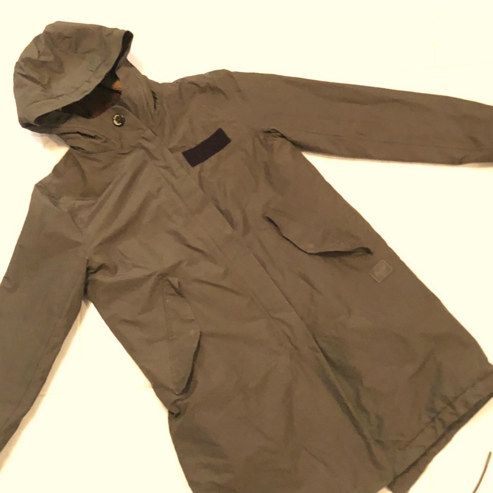 Hershel supply company dark green long trench.  Lined.  Pockets.  EUC!